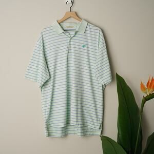 Peter Millar striped short sleeve golf polo shirt mint green blue stripes collar